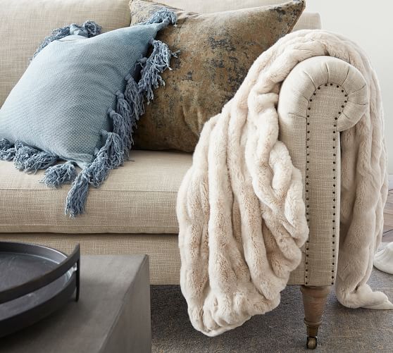 Ruched Faux Fur Throw 