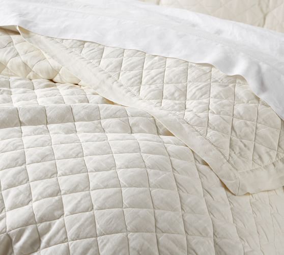 Belgian Flax Linen Diamond Quilt & Sham Ivory Pottery Barn