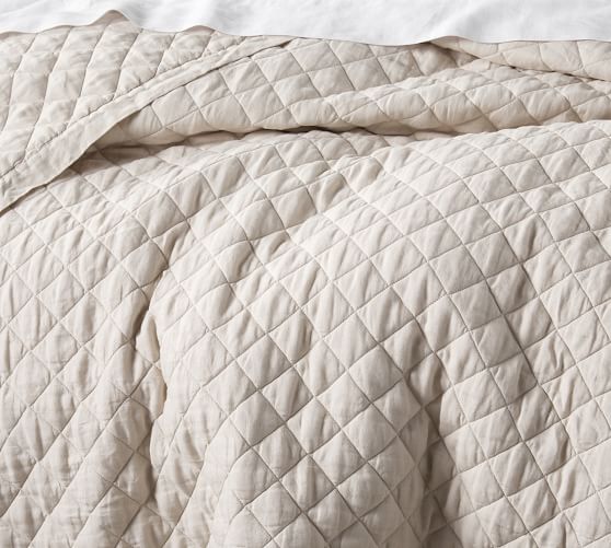 Belgian Flax Linen Diamond Quilt & Sham Natural Pottery Barn