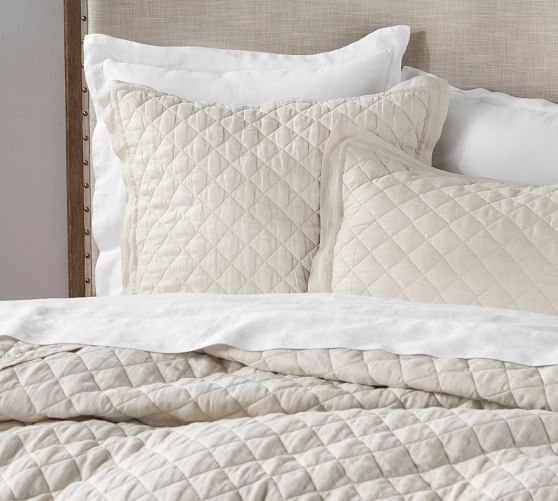 Belgian Flax Linen Diamond Quilt & Sham Natural Pottery Barn