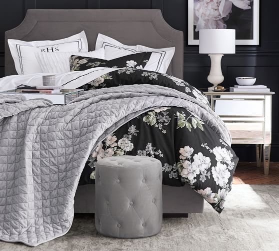 Nia Velvet Quilt & Sham Gray Pottery Barn
