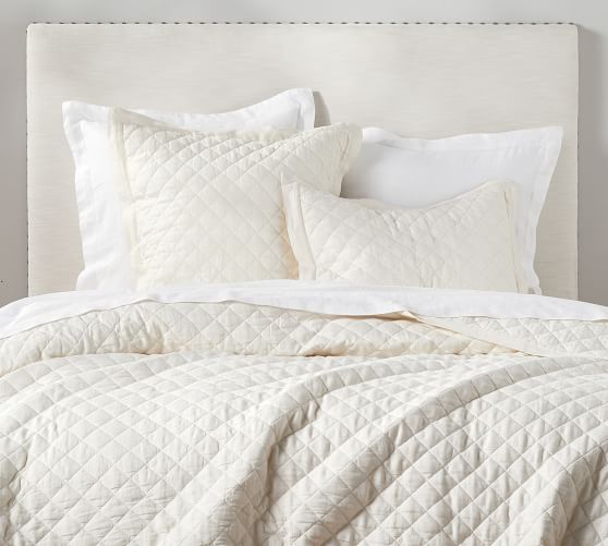 Belgian Flax Linen Diamond Quilt & Sham Ivory Pottery Barn