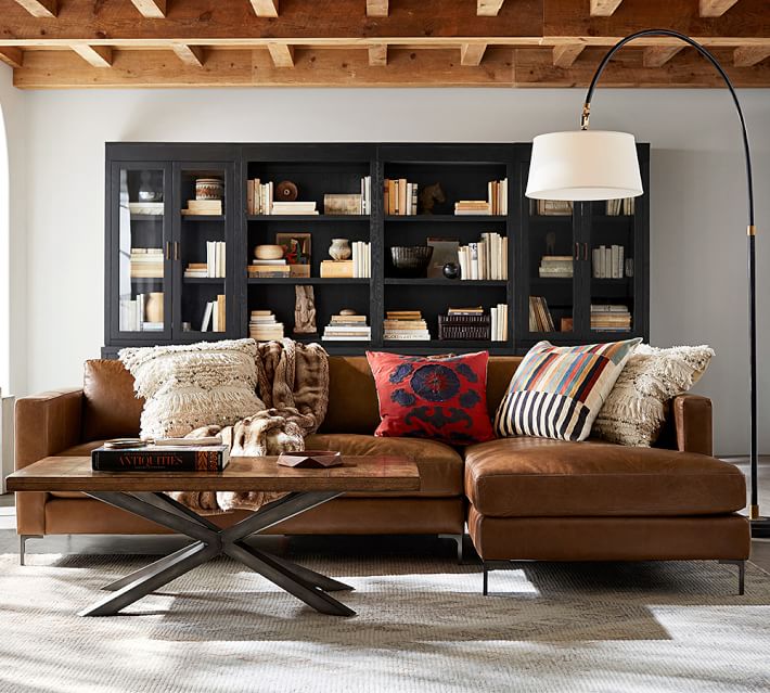 Jake Leather Sofa With Chaise Sectional Pottery Barn
