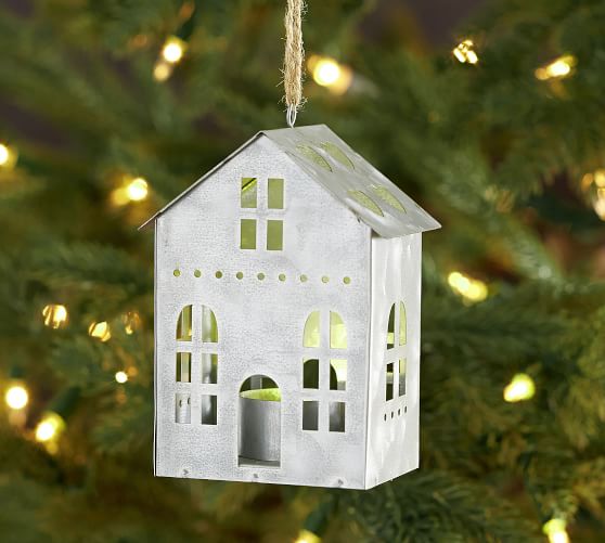 Lit Galvanized House Ornament Pottery Barn
