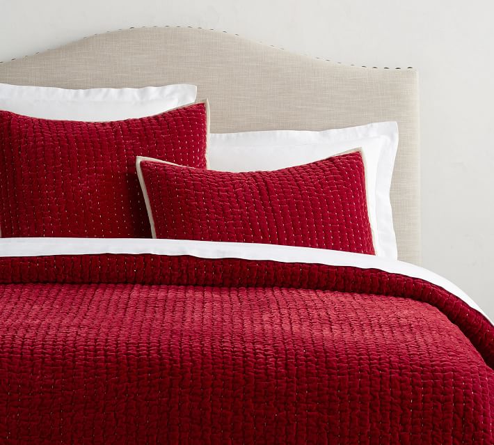 Velvet Linen Pick Stitch Quilt Sham Ruby Pottery Barn