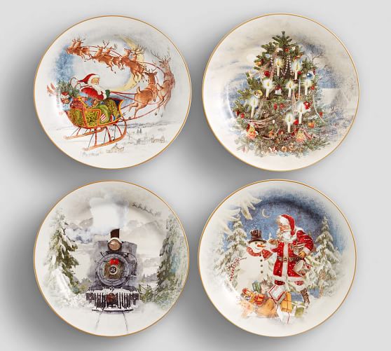 Nostalgic Christmas Salad Plate, Set of 4 Pottery Barn Christmas Salad Plate