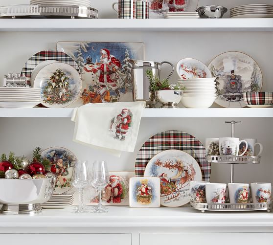Nostalgic Santa 16 Piece Dinnerware Set Pottery Barn