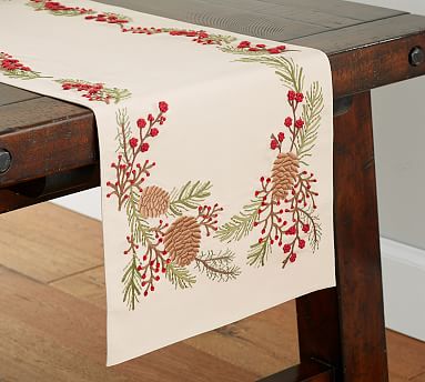 Pinecone & Berry Embroidered Table Runner | Pottery Barn