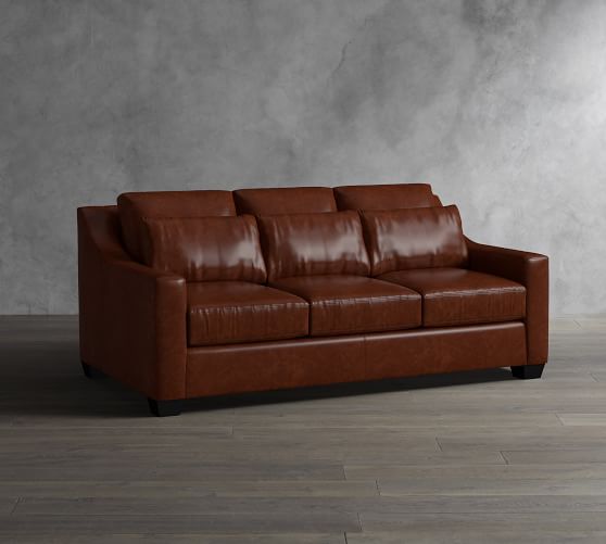 York Deep Slope Arm Leather Sofa Collection Pottery Barn