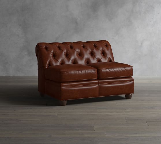 Chesterfield Leather Armless Loveseat Pottery Barn