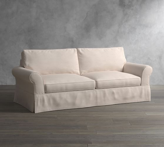 PB Comfort Roll Arm Slipcovered Sleeper Sofa With Memory Foam Mattress