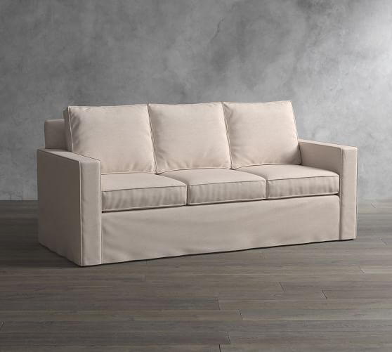 Cameron Square Arm Slipcovered Sleeper Sofa With Memory Foam Mattress