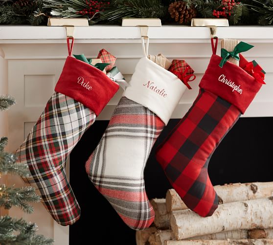 personalized plaid stockings pottery barn