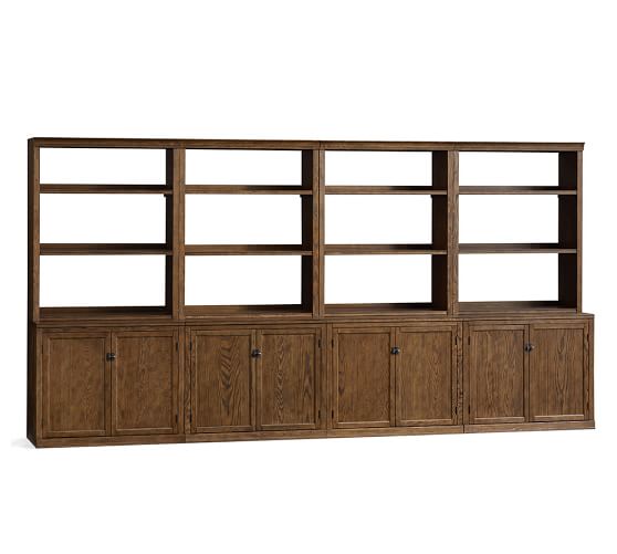 Logan Lagre Wall Suite with Bookcases & Doors, Hewn Oak Pottery Barn