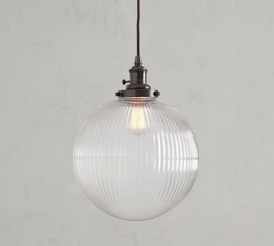 PB Classic Cord Pendant Ribbed Glass Globe Pottery Barn