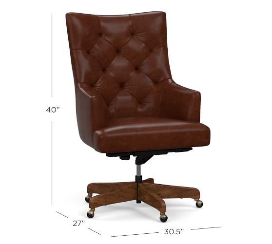 Radcliffe Tufted Leather Swivel Desk Chair Pottery Barn