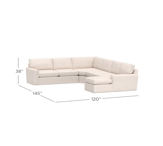 Pearce Square Arm Slipcovered 4-Piece Chaise Sectional With Wedge ...