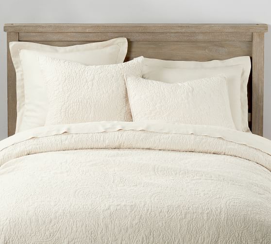 Belgian Flax Linen Floral Stitch Quilt & Sham Ivory Pottery Barn