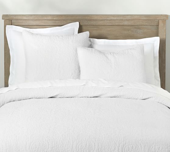 Belgian Flax Linen Floral Stitch Quilt & Sham Ivory Pottery Barn