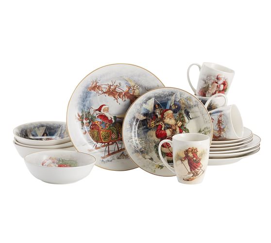 Nostalgic Santa 16-Piece Dinnerware Set | Pottery Barn