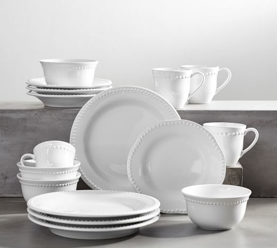 Emma Dinnerware 16 Piece Set with Cereal Bowl True White Pottery Barn