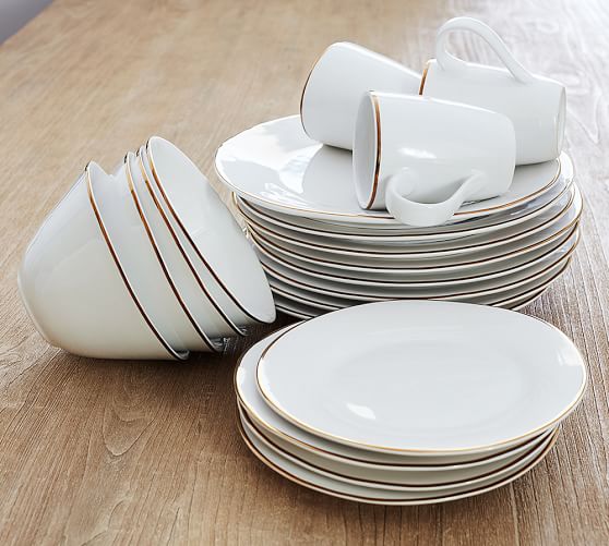 Gigi Gold Rim Dinner Plate, Set of 4 Pottery Barn