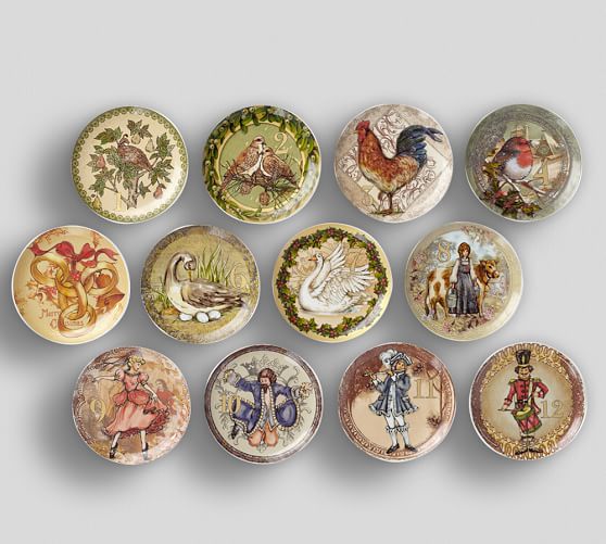 Twelve Days of Christmas Salad Plates, Mixed Set of 12 Pottery Barn