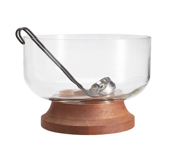 Wood & Glass Punch Bowl With Ladle Pottery Barn