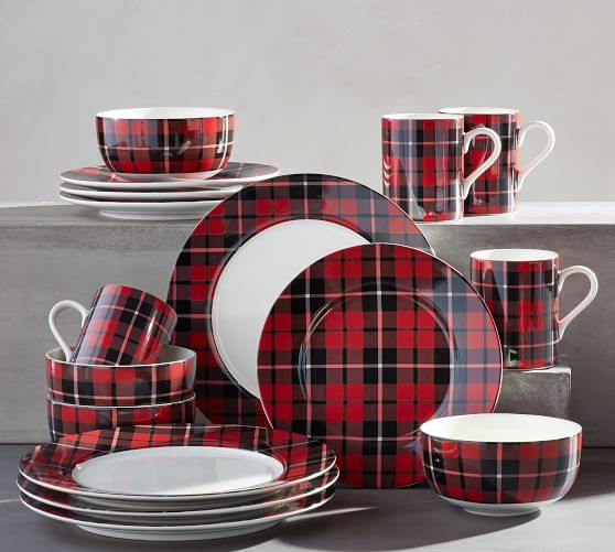 Landon Plaid 16 Piece Dinnerware Set Pottery Barn