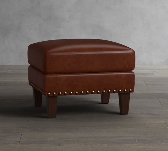 Harlow Leather Ottoman With Nailheads Pottery Barn Harlow Leather Ottoman With Nailheads