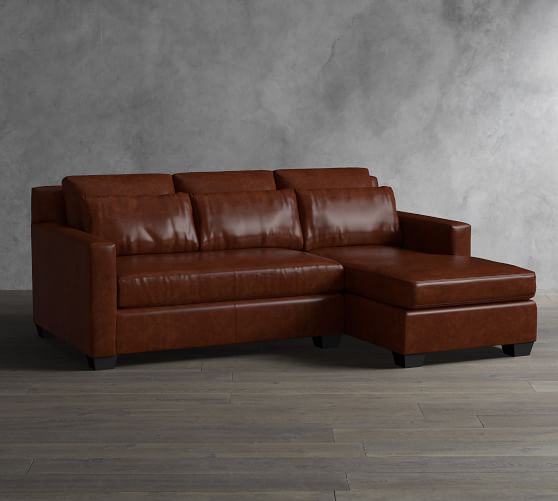 York Square Arm Deep Seat Leather Chaise Sofa Sectional Pottery Barn