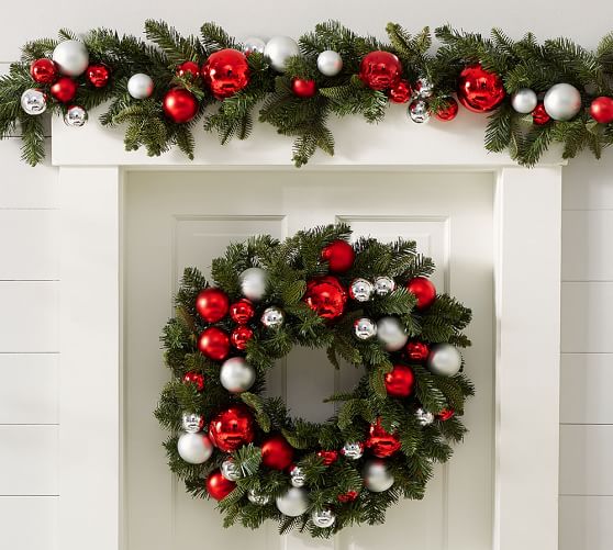 Ornament Pine 24 Wreath Red Silver Pottery Barn Ornament Pine 24 Wreath Red Silver
