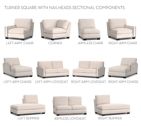 Build Your Own Sectional Pottery Barn Build Your Own Turner Square Arm Upholstered Sectional Components With Nailheads