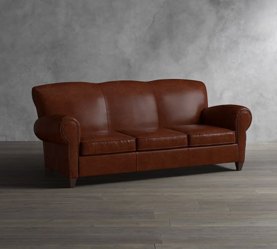 Manhattan Leather Sofa With Nailheads Pottery Barn Manhattan Leather Sofa With Nailheads