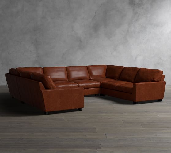 Turner Square Arm Leather 5 Piece U Shaped Sectional Pottery Barn Turner Square Arm Leather 5 Piece U Shaped Sectional