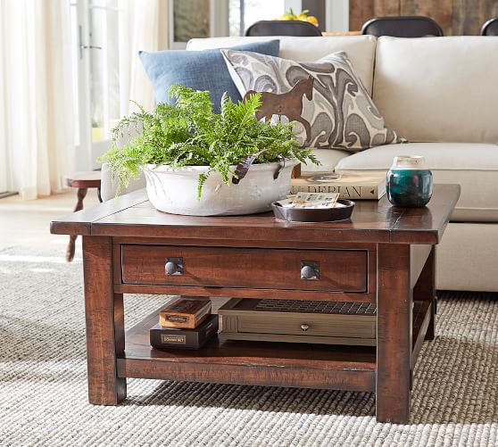 Gl Wood And Metal Coffee Tables Pottery Barn Benchwright Square Coffee Table