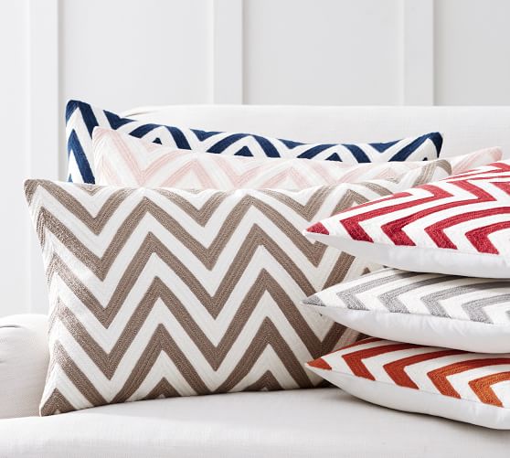 chevron crewel embroidered lumbar
