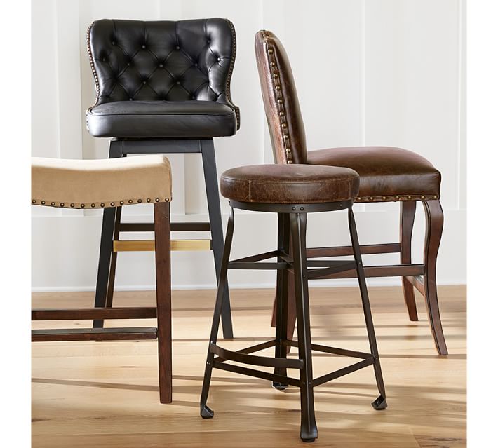 Decker Leather Seat Bar Stool Pottery Barn