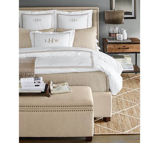 Belgian Flax Linen Floral Stitch Quilt & Sham Ivory Pottery Barn