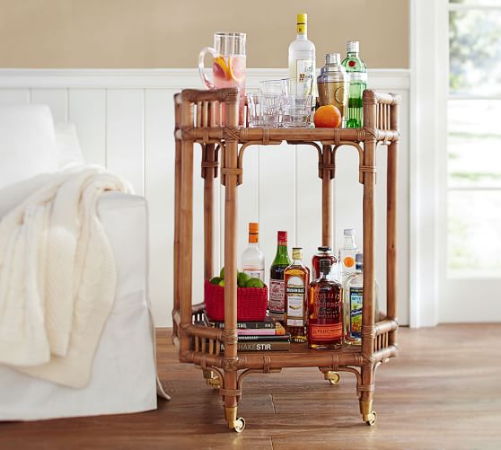 Hailey Rattan Bar Cart Pottery Barn