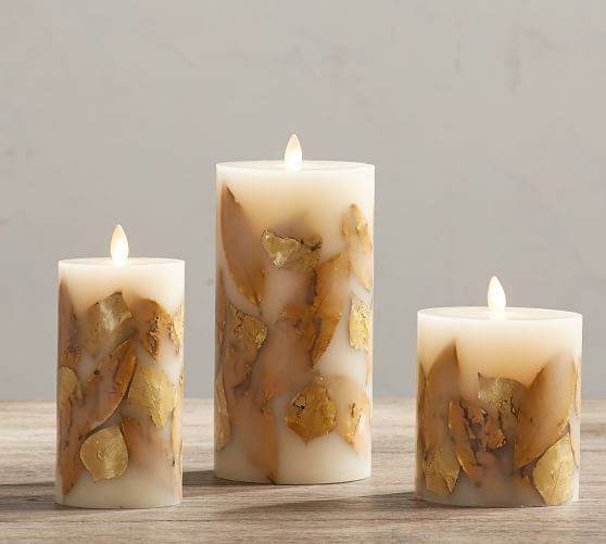 Gold Leaf Inclusion Premium Flicker Flameless Candle Gold Pottery Barn