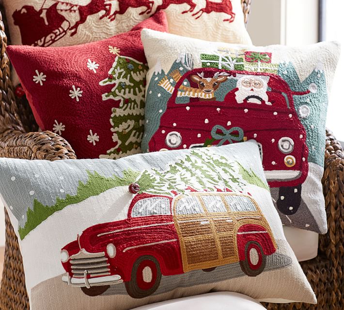 Woody Car Crewel Embroidered Lumbar Pillow Cover Pottery Barn
