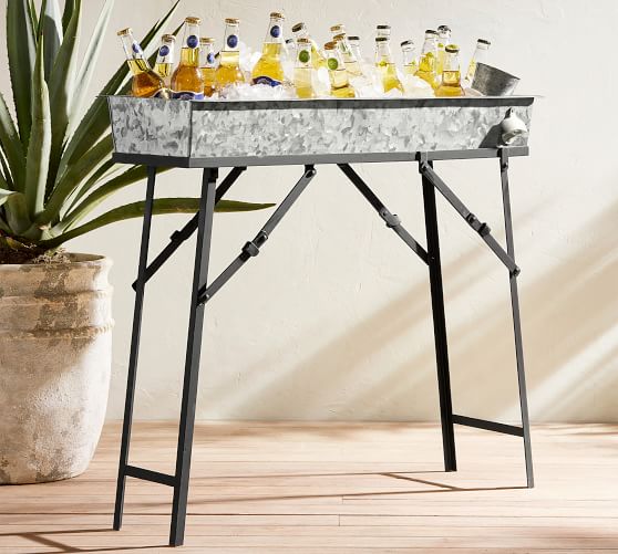 Galvanized Metal Beer Trough & Stand with Bottle Opener Pottery Barn