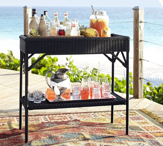Palmetto All Weather Wicker Bar Console Black Pottery Barn Palmetto All Weather Wicker Bar Console Black