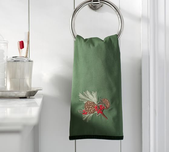 Pinecone Embroidered Guest Towel Pottery Barn