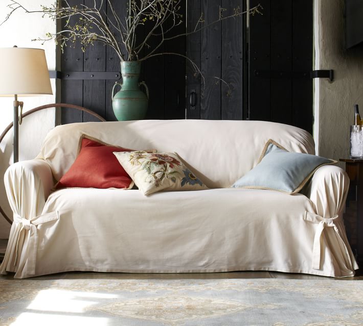 Twill Tie Arm Loose Fit Slipcover Pottery Barn