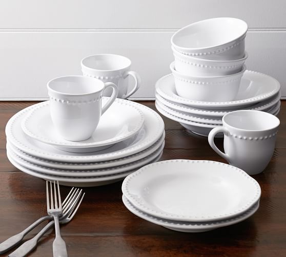Emma Dinnerware 16 Piece Set with Cereal Bowl True White Pottery Barn