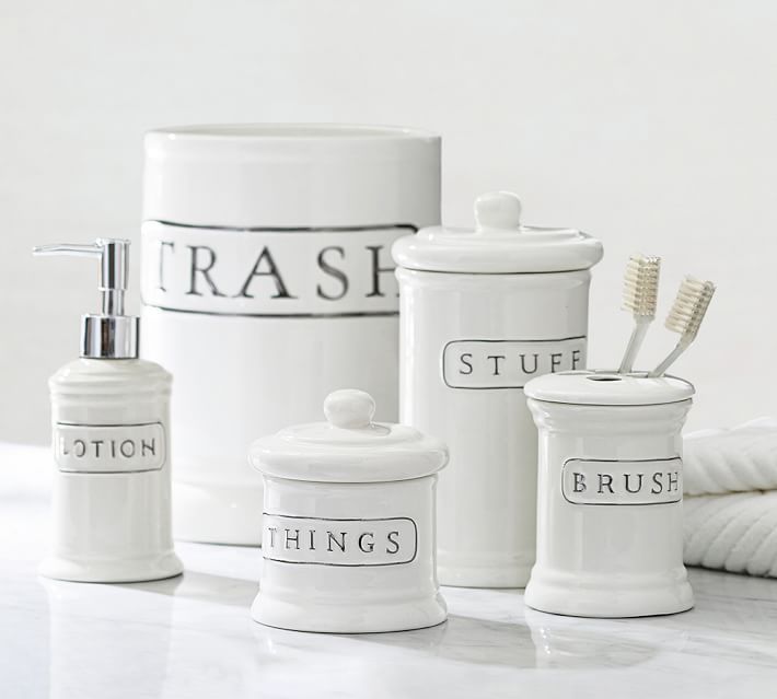 ceramic text bath accessories | pottery barn