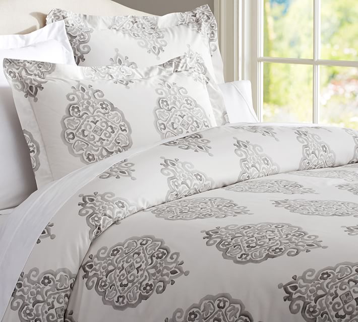 Asher Medallion Organic Duvet Cover Sham Gray Pottery Barn