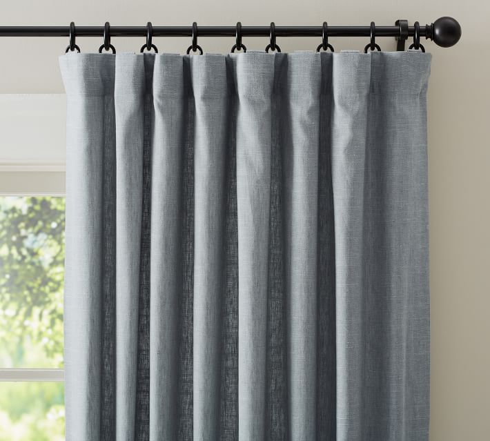 Emery Linen Pole Pocket Curtain Blue Dawn Pottery Barn